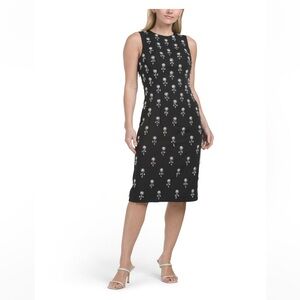 NEW💎 Mac Duggal Embellished Sleeveless Fitted Cocktail Black Midi Dress size 0 2